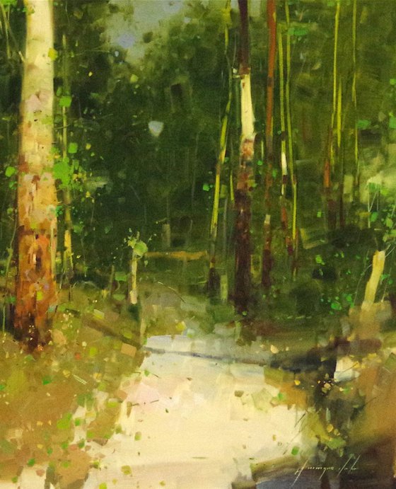 Forest Path Landscape oil painting,  One of a kind, Signed, Hand Painted