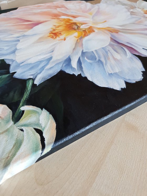 ICE CREAM - oil painting, delicate flowers, gift idea, peonies