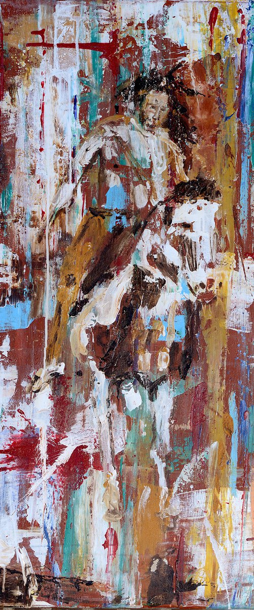 Indian down to earth - abstract painting Indian and Horse 80 x 100 cm by Oswin Gesselli by Oswin Gesselli