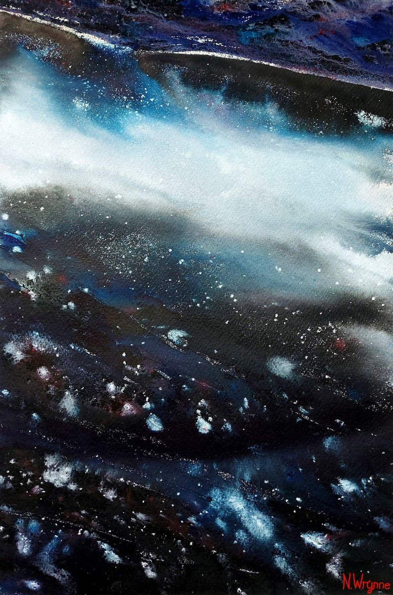 Impressionistic Abstract Painting By Neil Wrynne, 15 X 22", Gleam Through The Night, Original Artwork