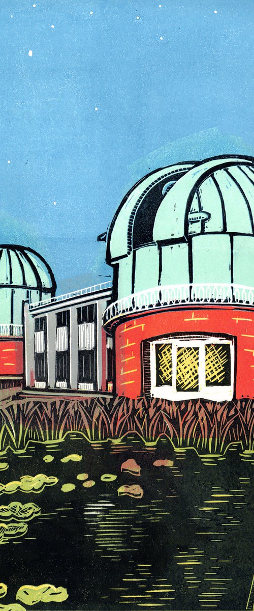 Herstmonceux Observatory, East Sussex. Limited Edition linocut by Fiona Horan