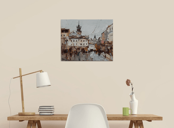 Lviv. Original oil painting city of Lviv, Ukraine, landscape painting