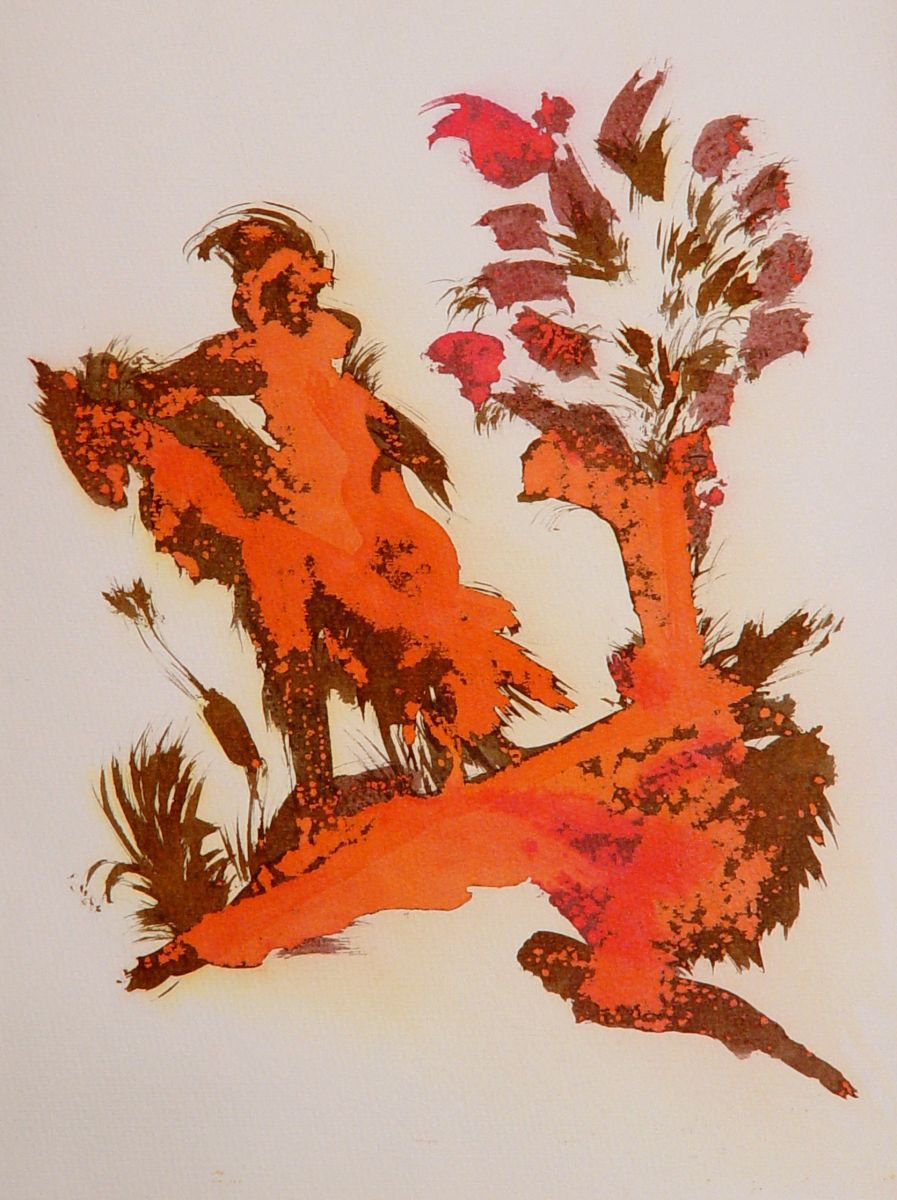 Abstract Animal Ink Drawing By Frederic Belaubre, 12 X 16, Transfigure 55, Original Artwork