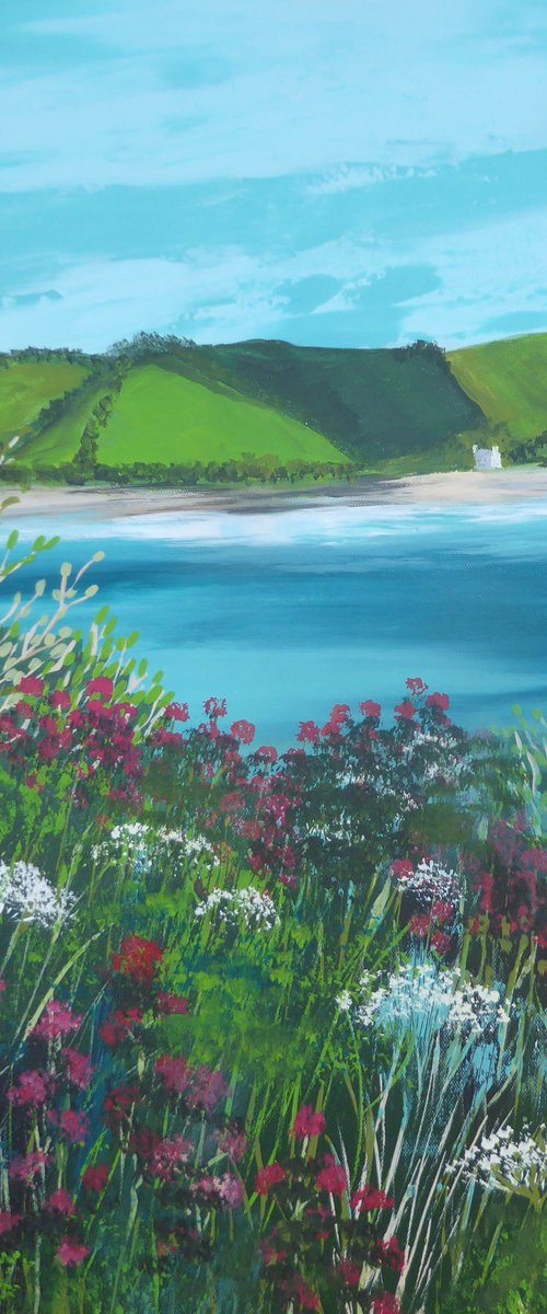 Talland Bay with valerian by Elaine Allender