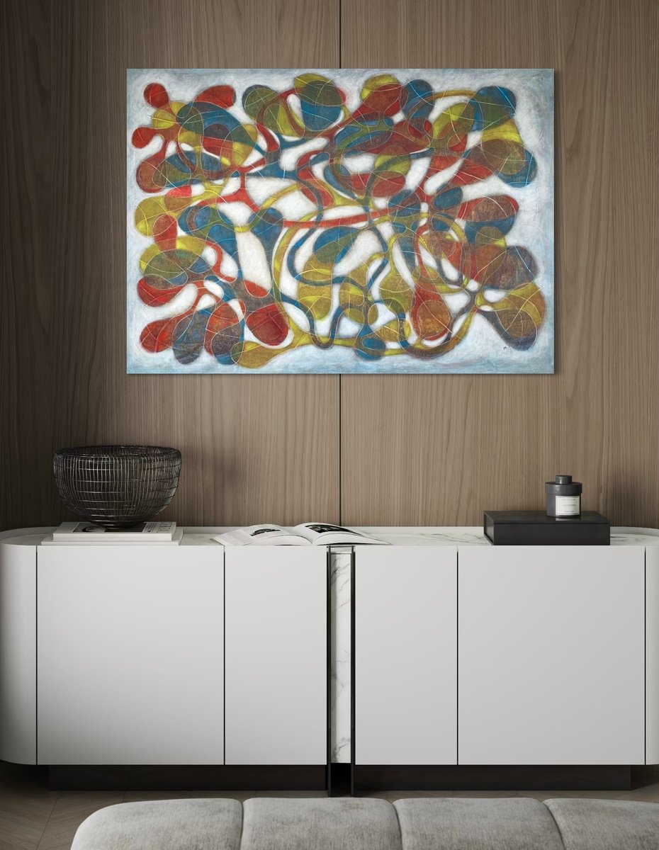 Abstract Acrylic Painting By Maarit Korhonen, 55 X 39", Rhapsody, Original Artwork