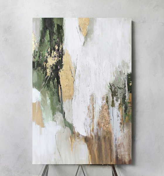 "Olive Flow" Sage green gold abstract art