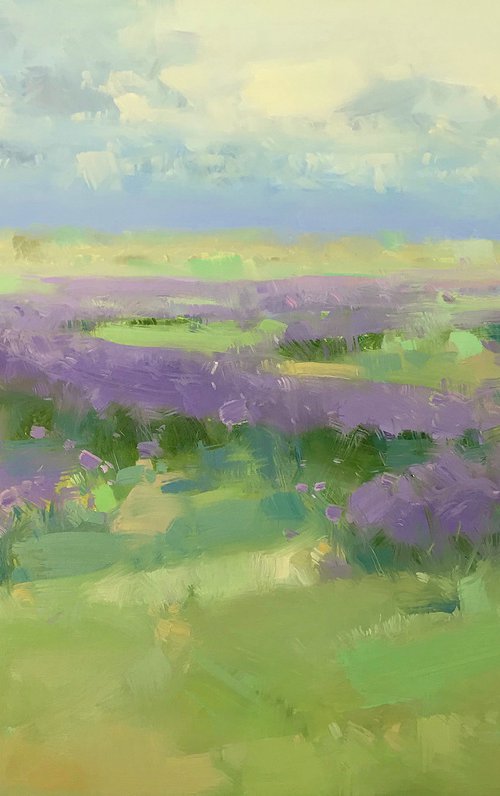 Violet Meadow, Original oil painting, Handmade artwork, One of a kind by Vahe Yeremyan