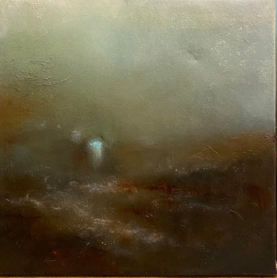 Emerging doubts 40X40 cm - original oil painting gold particles landscape gift modern urban art office art decor home decor gift idea