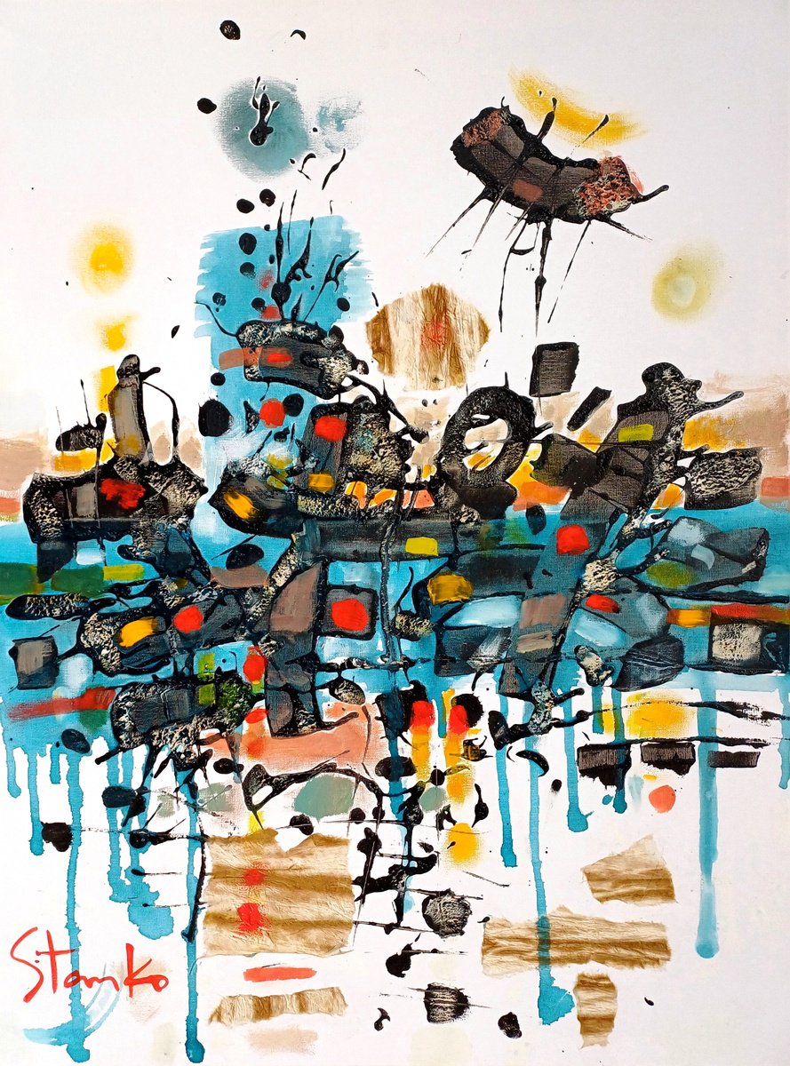 Abstract Acrylic Painting By Stanislav Bojankov, 24 X 31", Abstract Vision-Ii, Original Artwork