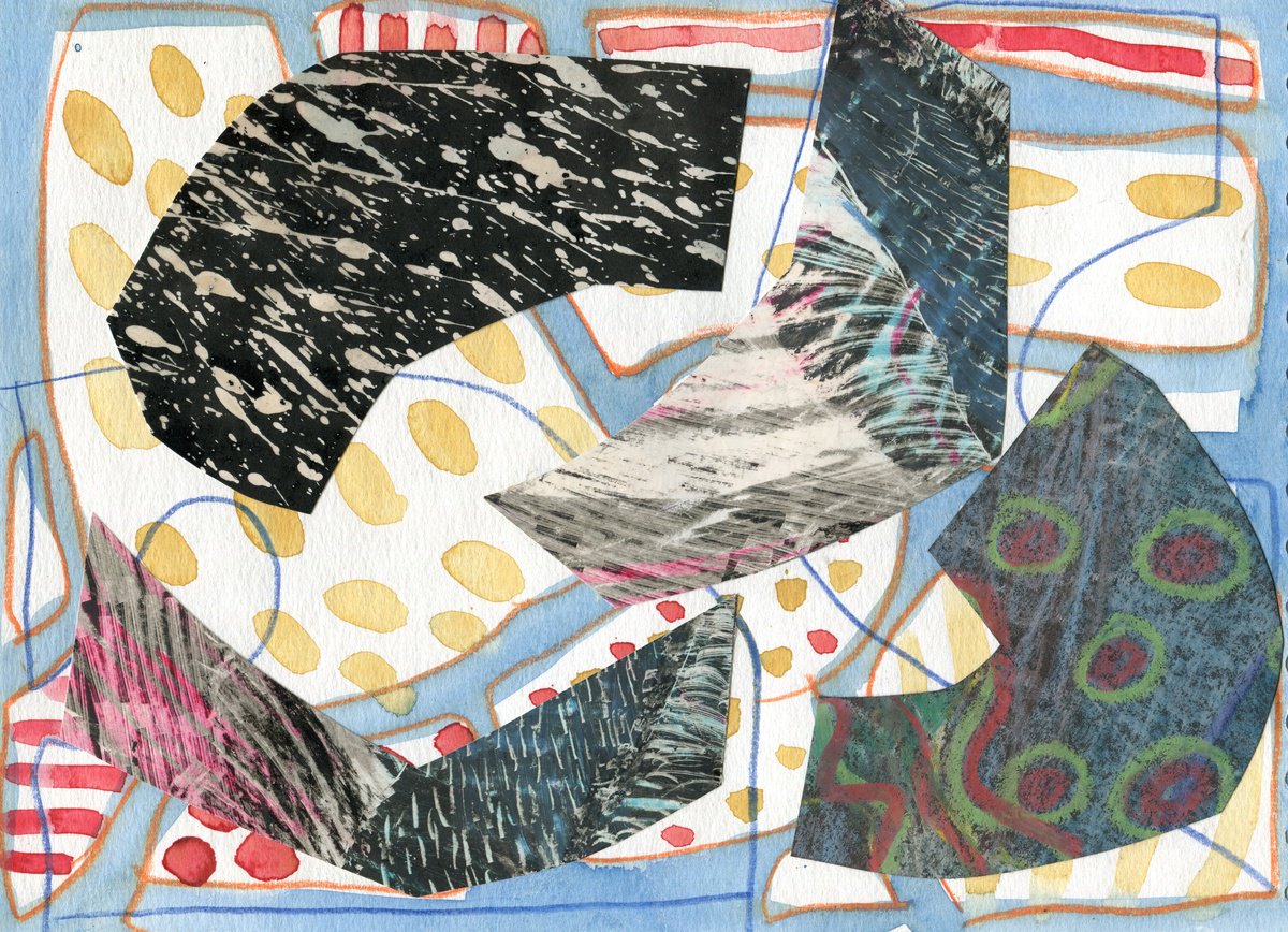 Expressive Abstract Collage By Elizabeth Anne Fox, 12 X 8, Frozen Pond 16, Original Artwork