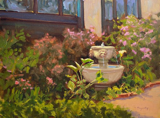 Courtyard Fountain Plein Air Landscape