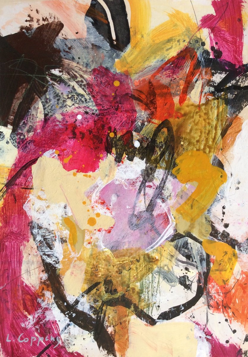 Expressive Abstract Acrylic Painting By Linda Coppens, 12 X 17", Fiery Expression, Original Artwork