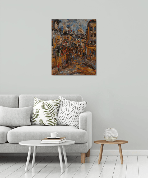 AUTUMN MONTMARTRE - Cityscape of Paris, oil painting, parisian landscape, 81x65