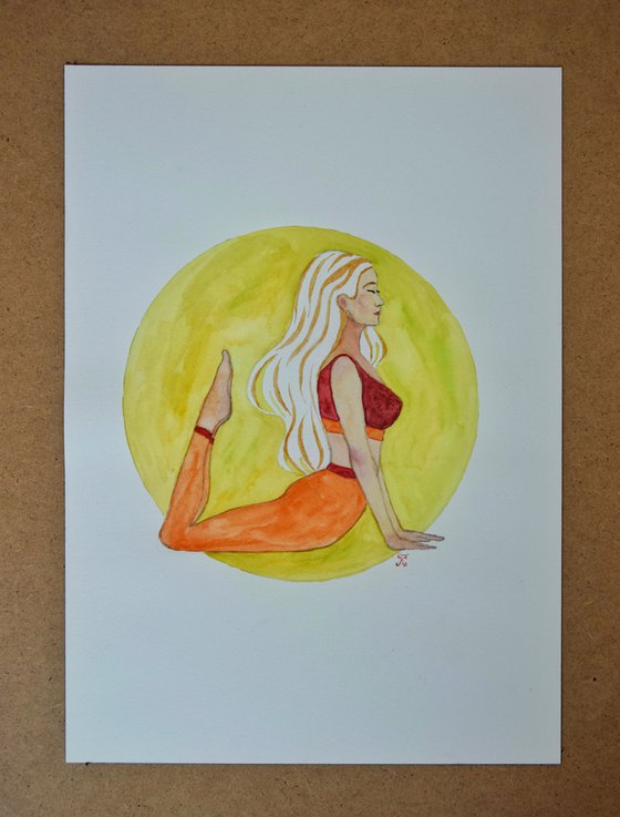 Yoga wall art, female watercolor painting, woman home decor