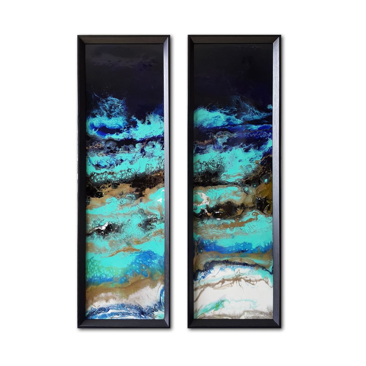 Multi-panelled abstract RESIN painting  Turquoise  by Viktoria Lapteva