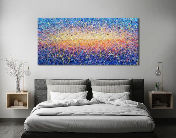 Bright sunrise Birds at dawn Bright life Pollock style Abstract sunset Heaven