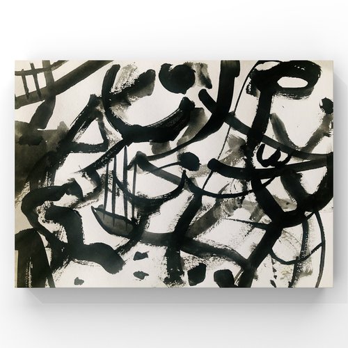 Untitled. Black and white abstract painting. by Ilaria Dessí