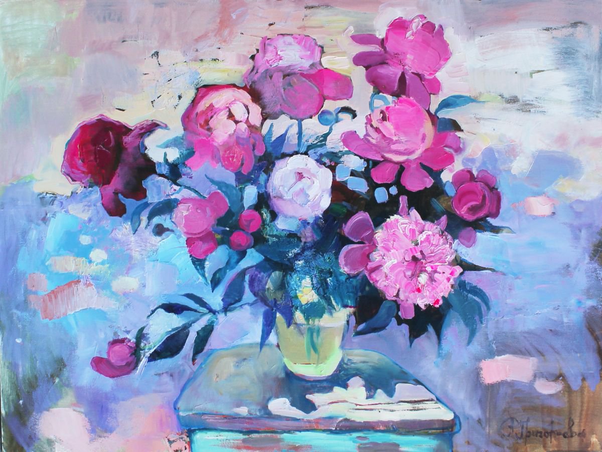 Peonies in the garden by Anastasiia Grygorieva