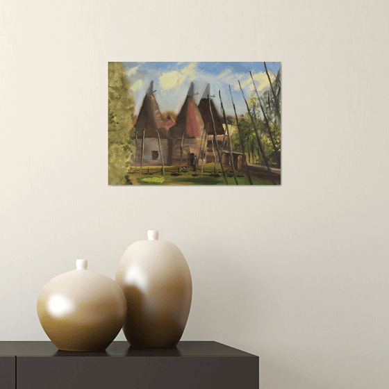 Oast houses oil painting