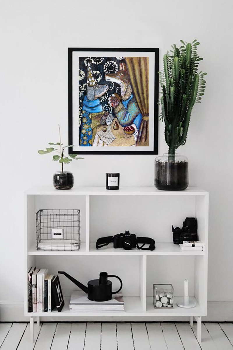 Surrealistic Animal Painting By Elizabeth Vlasova, 11 X 14, Magic Tricks#3, Original Artwork