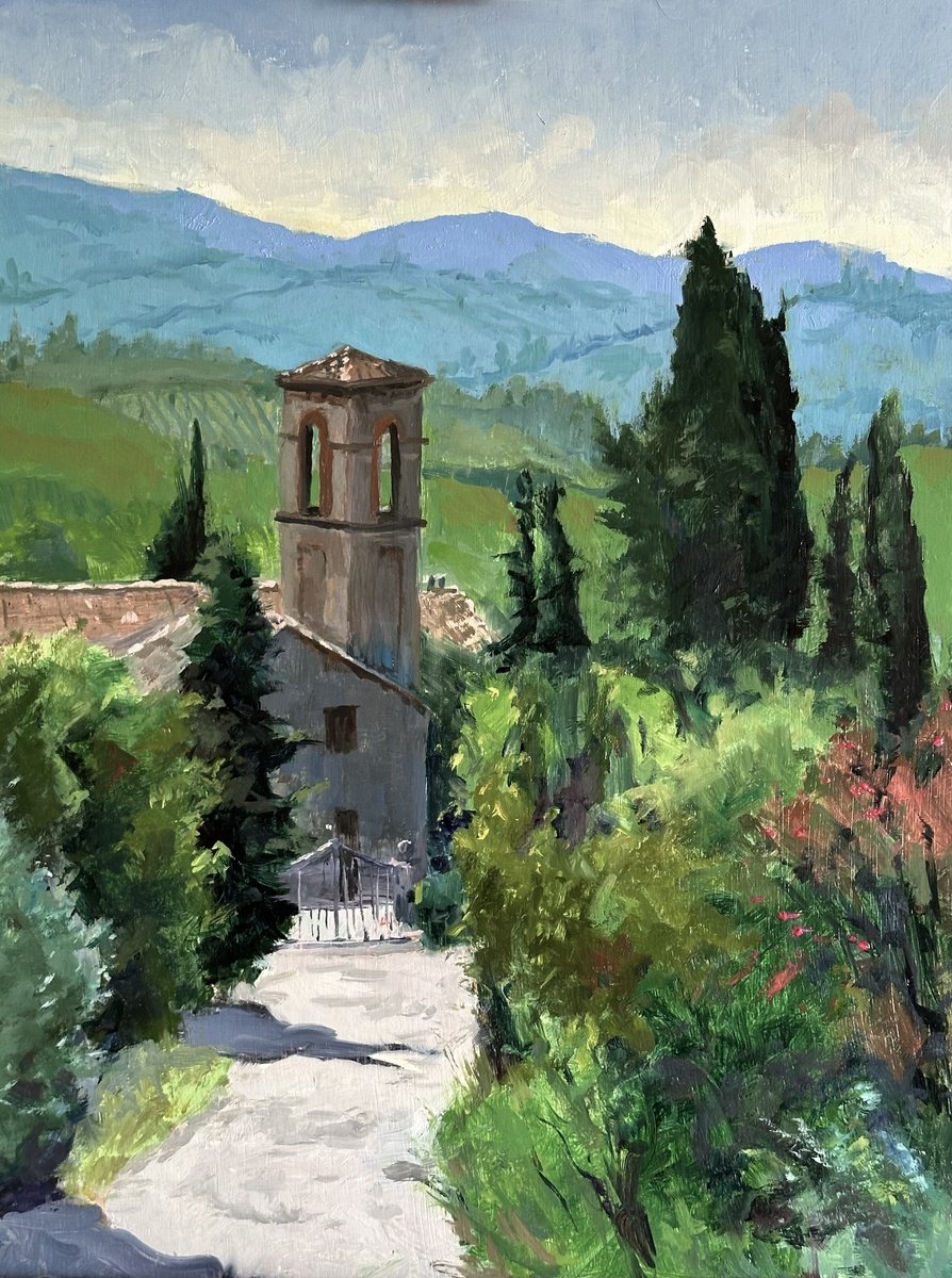 A Tuscan Bell Tower By Toni Swiffen, 12 X 16, Artwork For Sale On Artfinder