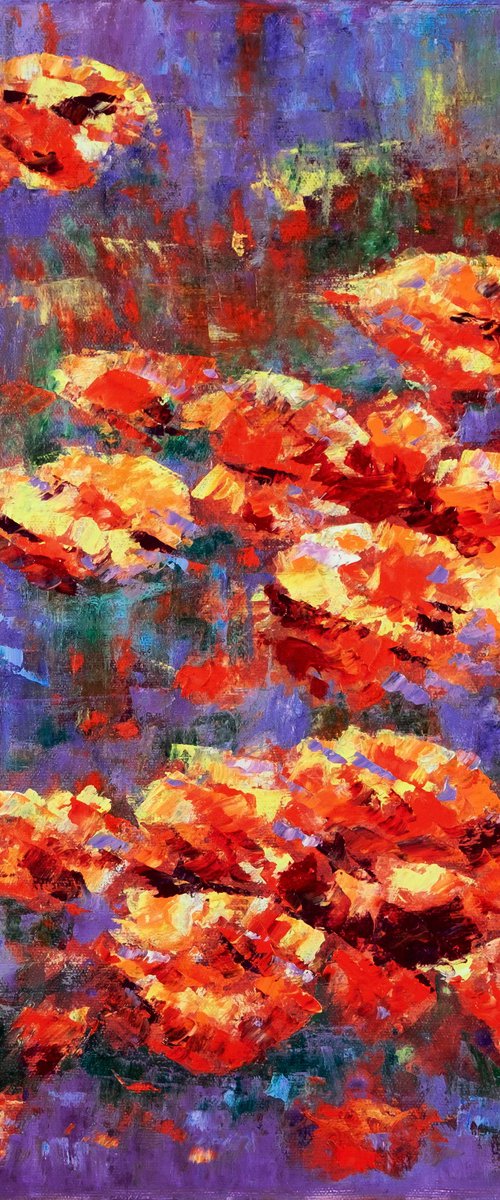 Poppies.  Red Poppies on magenta. by Anastasia Woron