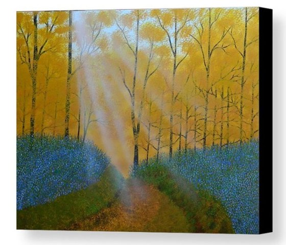 Where the Spirit Lives - landscape with forest, trees, sun rays and flowers; home, office decor; gift ideas