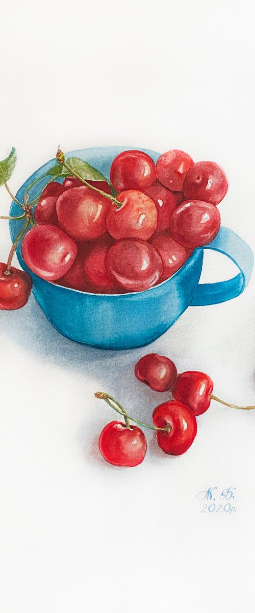 Cherries from my garden. Original watercolour arwork. by Nataliia Kupchyk