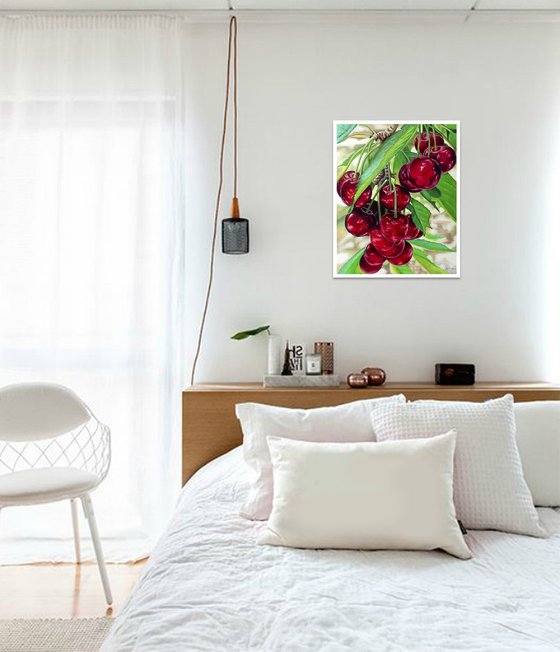 SWEET CHERRY by Vera Melnyk (gift, Original Oil Painting Gift for nature lovers)