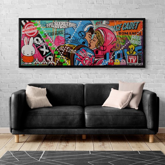 The Love Stuff 160cm x 60cm Kissing Space Cadets Textured Urban Pop Art