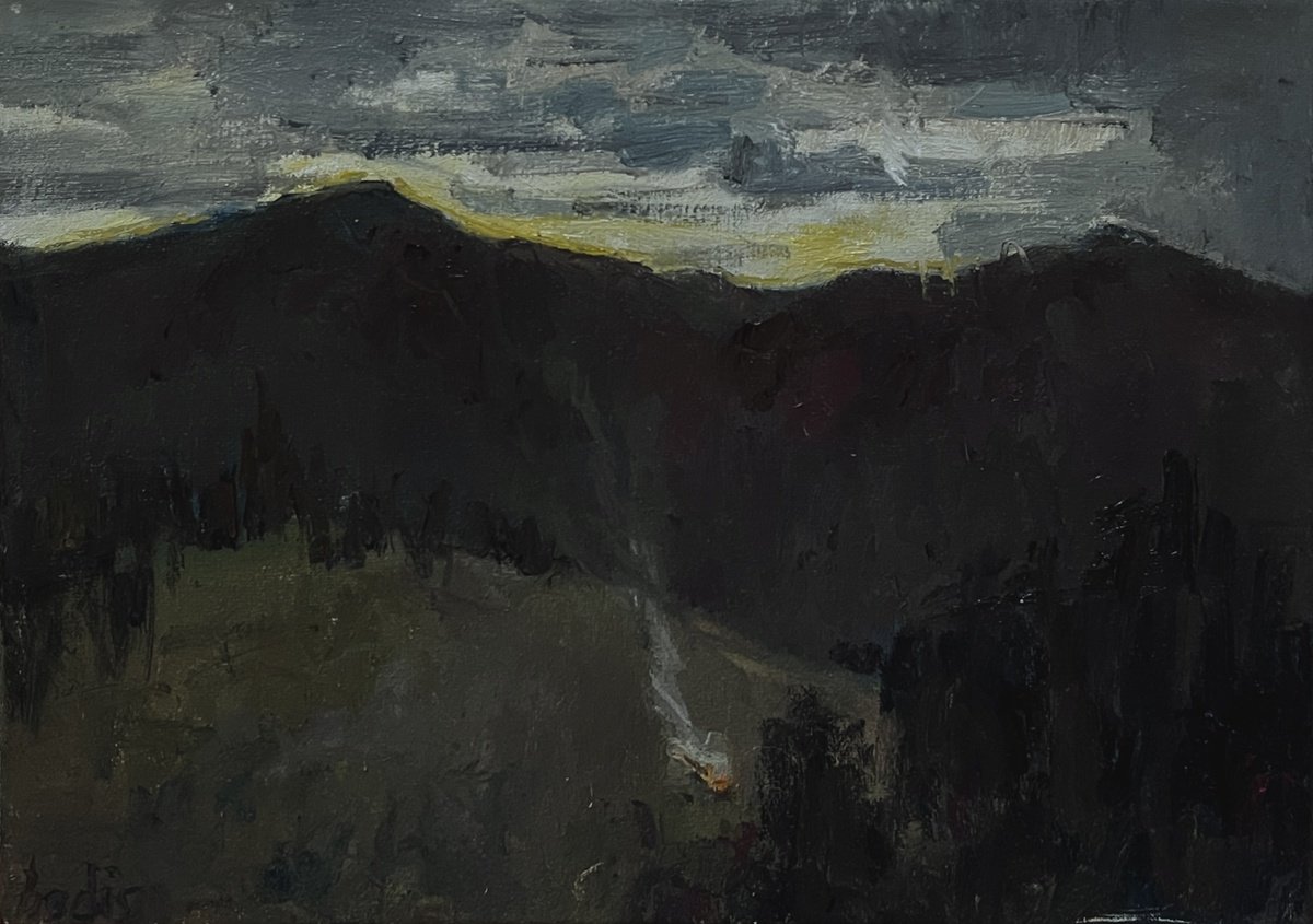 Impressionistic Landscape Oil Painting By Bohdan Dobrivskyi, 16 X 12, Bonfire, Original Artwork