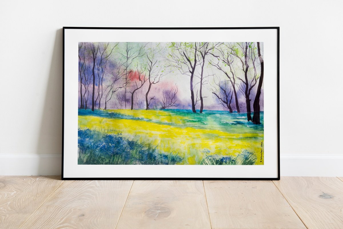 Impressionistic Landscape Watercolour By Yulia Schuster, 17 X 12", The World Is Colorful 1, Original Artwork