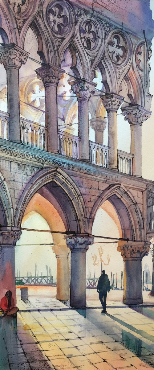 Doge's Palace. Venetian landscape. Original watercolor painting - Gift for her - Gift for him - Ideas for gift by Natalia Veyner