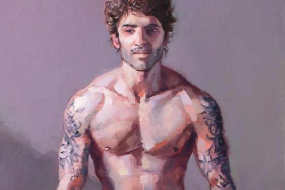 MIKE by Yaroslav Sobol (Modern Impressionistic Figurative Oil painting of a Man Nude Male Model Gift Home Decor)