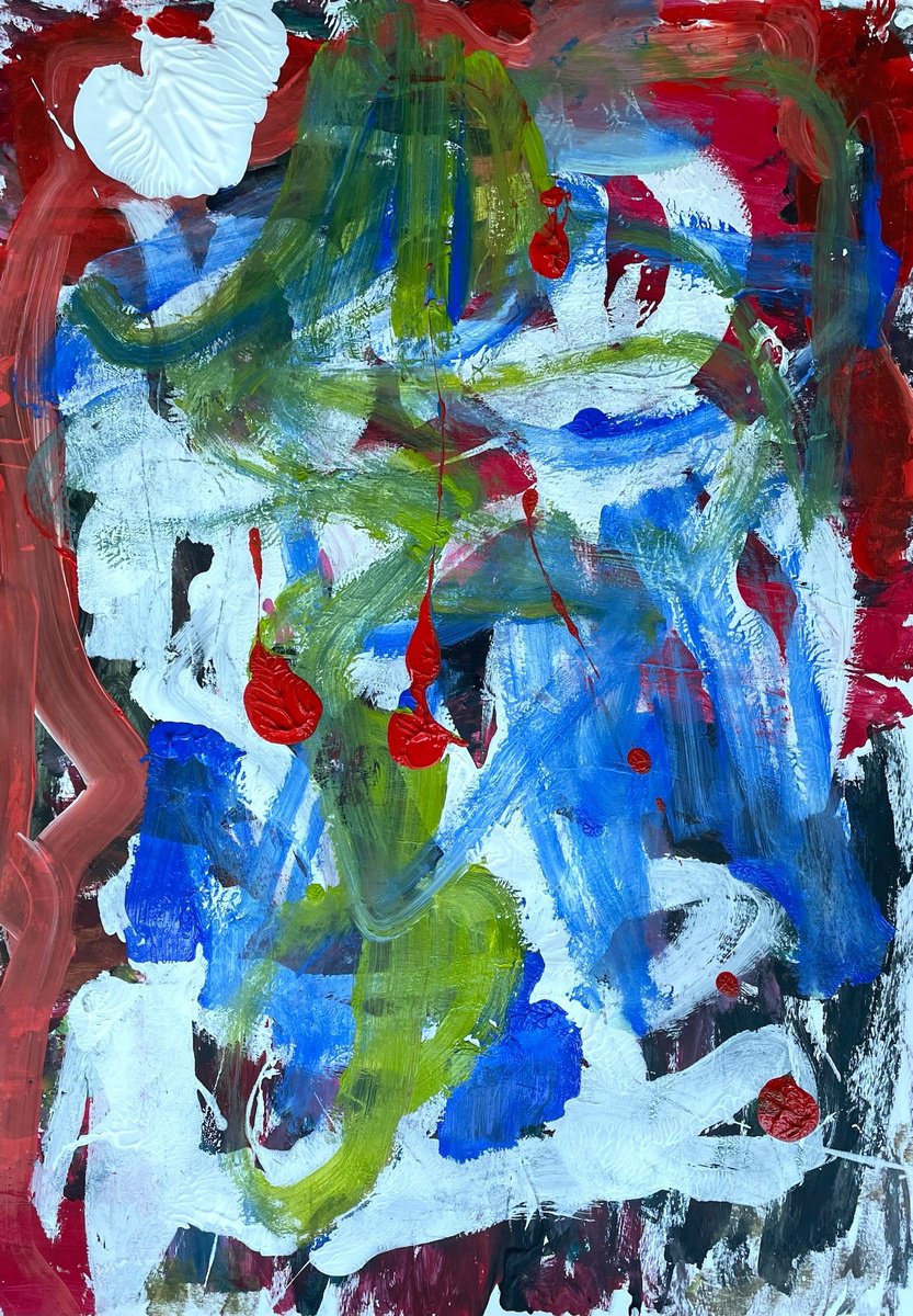 Expressive Abstract Acrylic Painting By Christel Haag, 17 X 24, Im Labyrinth Des Lebens, Original Artwork