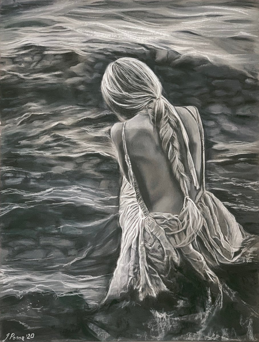 Photorealistic Portrait Pastel Drawing By Irina Ponna, 22 X 28, Black And White, Original Artwork