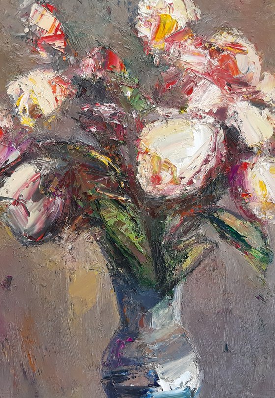 Abstract flowers in vase-2 (50x60cm, oil painting, palette knife)