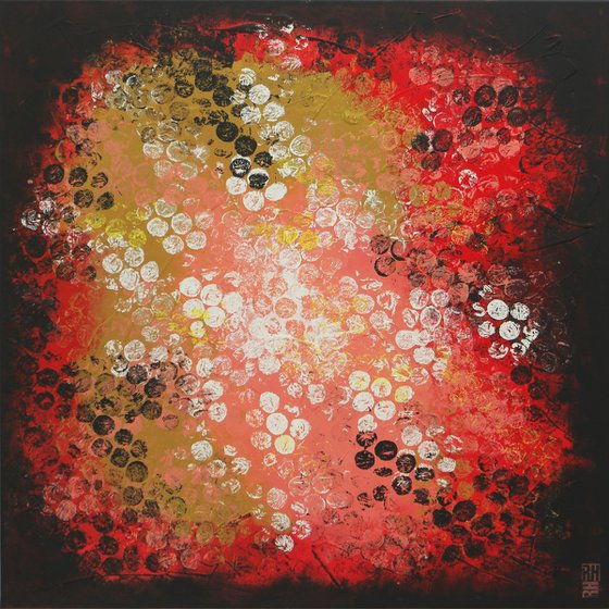 Abstract Painting - Boiling Bubbles Red - 90x90cm - Ronald Hunter - 23S