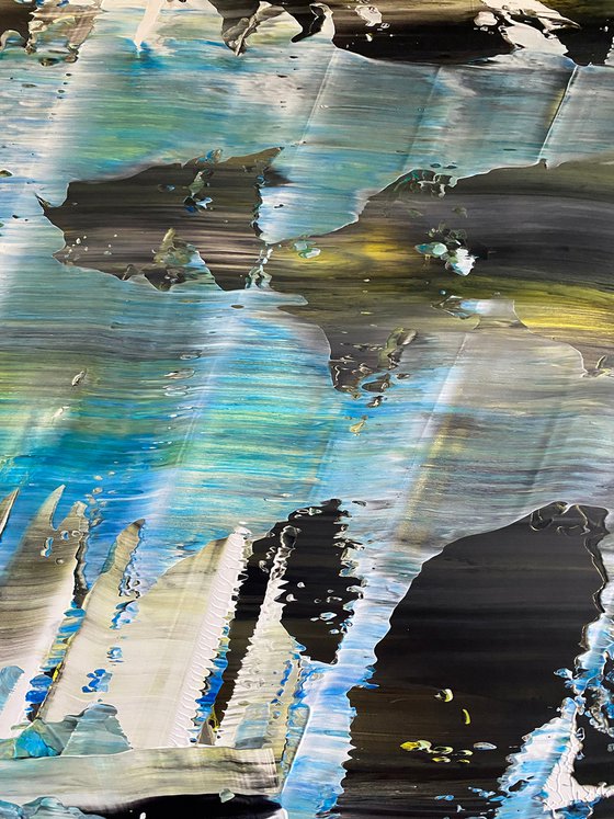 "Everybody Was Kung Fu Fighting" - FREE USA SHIPPING - Original PMS Abstract Acrylic Painting On Recycled Wooden Desk Panel - 55" x 26"