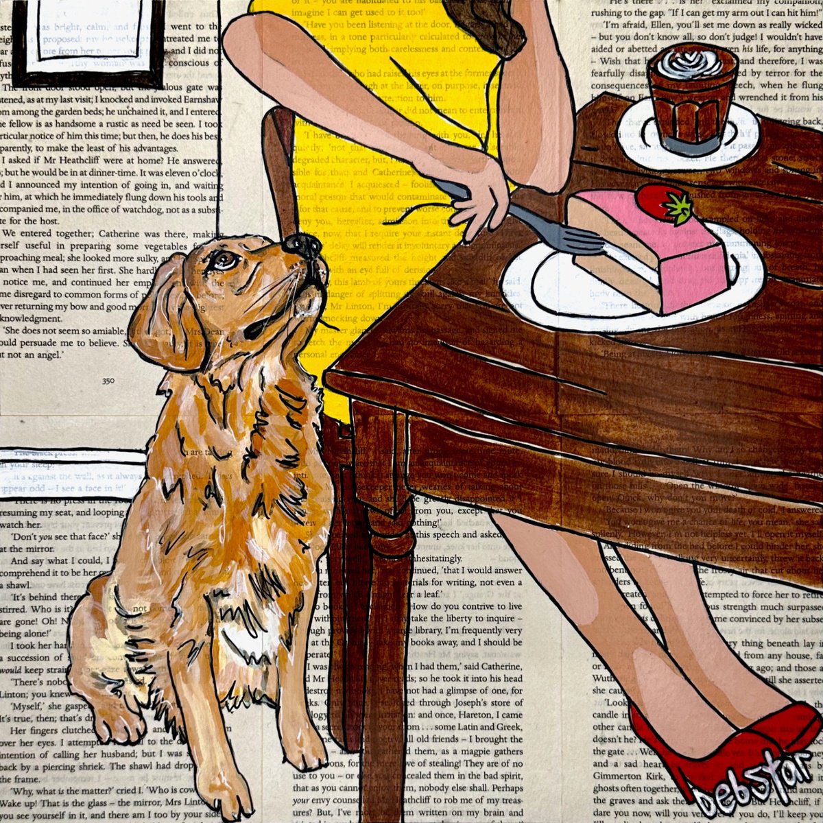 Illustrative Acrylic Painting , Dog Days Coffee And Cake 30Cm X 30Cm By Deborah Lang, 12 X 12, Artwork For Sale On Artfinder