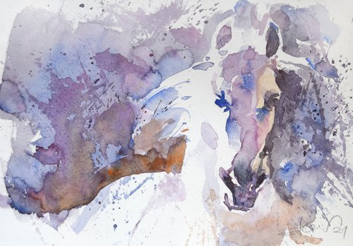 Running horse head by Goran Žigolić Watercolors