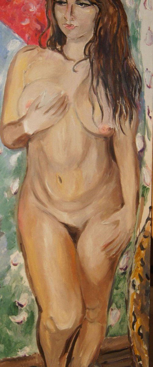 EVE - nude art, original painting, oil on canvas, large size 160x55 by Karakhan
