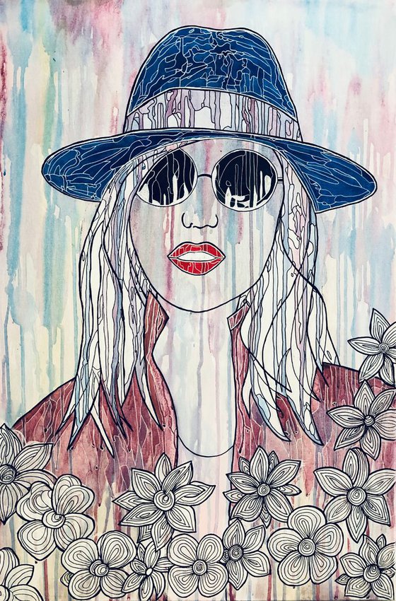 Abstract Girl in a blue hat CZ19004