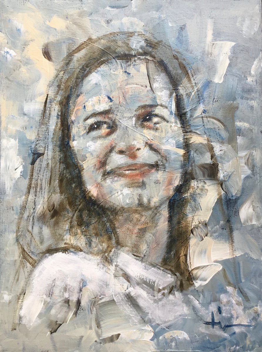 Expressive Portrait Acrylic Painting By Dominique Deve, 12 X 16, Another Woman, Original Artwork