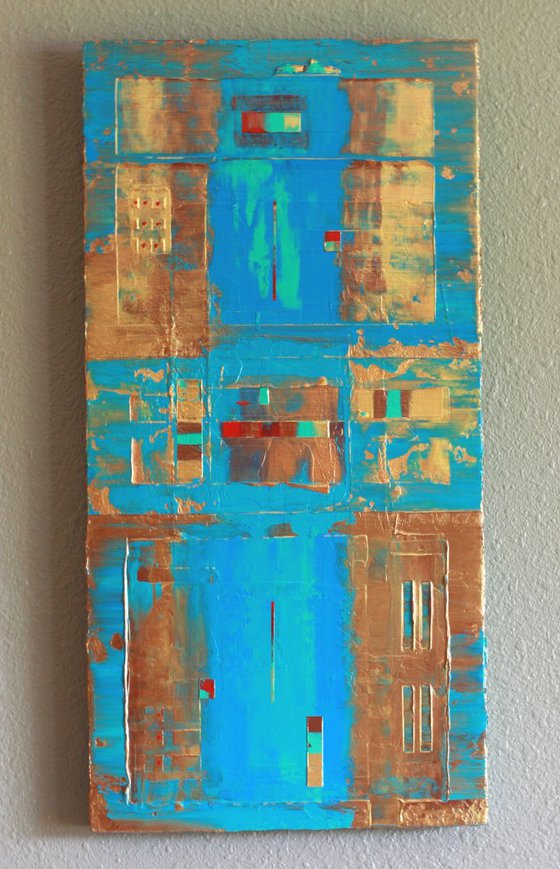 Primitive Blue, Copper, Gold Abstract