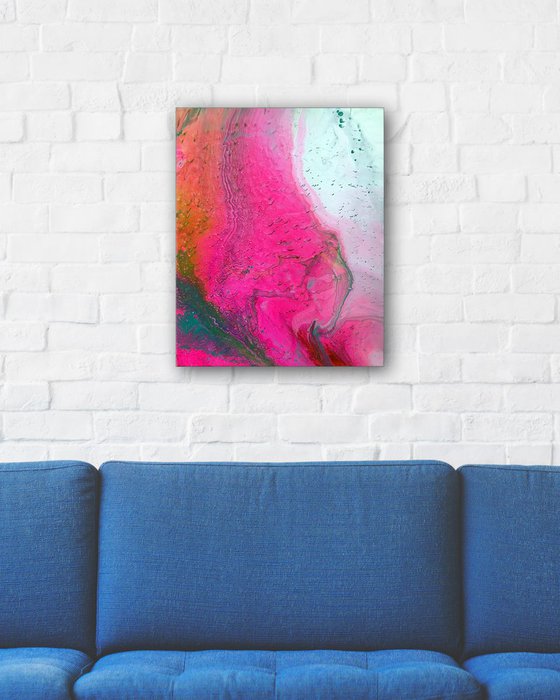 "Pink Tsunami" - Original Abstract PMS Fluid Acrylic Painting - 16 x 20 inches