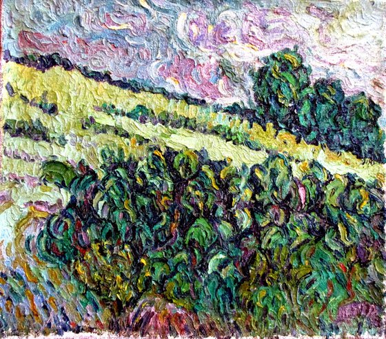 Highland landscape on hessian
