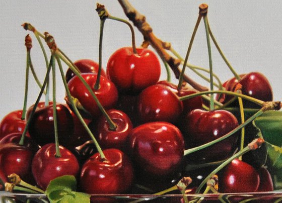 Still life with cherries II , Original oil on canvas painting