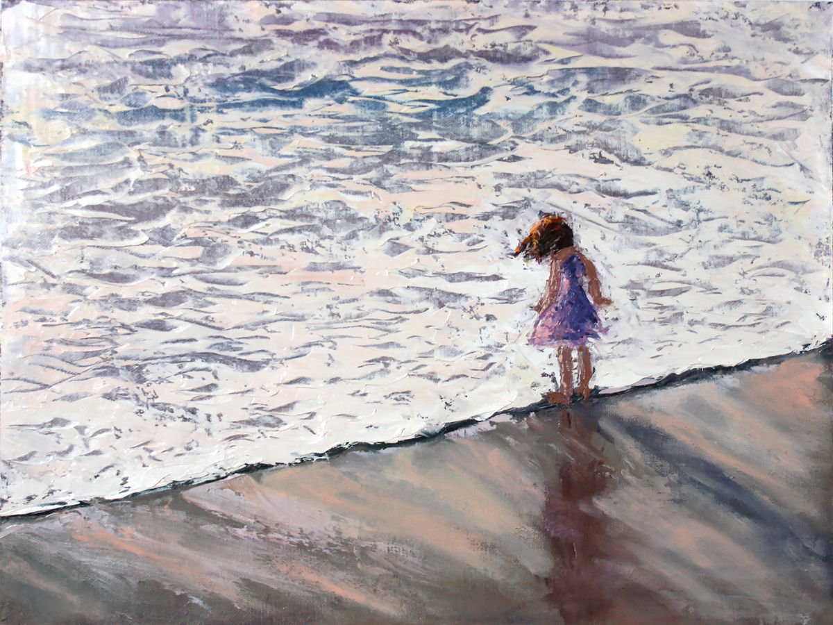 An evening walk. Sea foam. The picture is made with a palette knife / ORIGINAL PAINTING by Salana Art Gallery