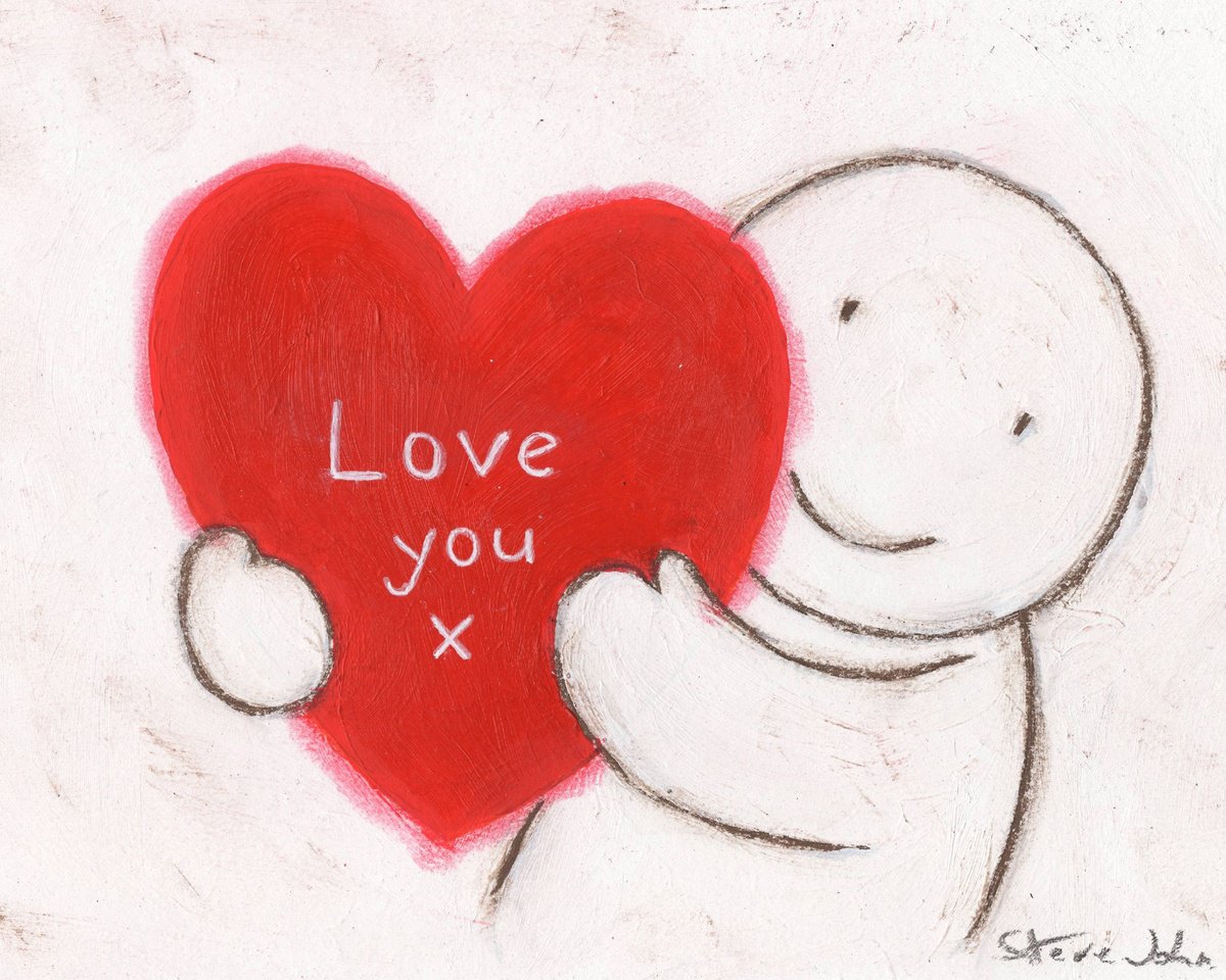 Hugs artwork 43 Holding heart Love you unframed by Steve John